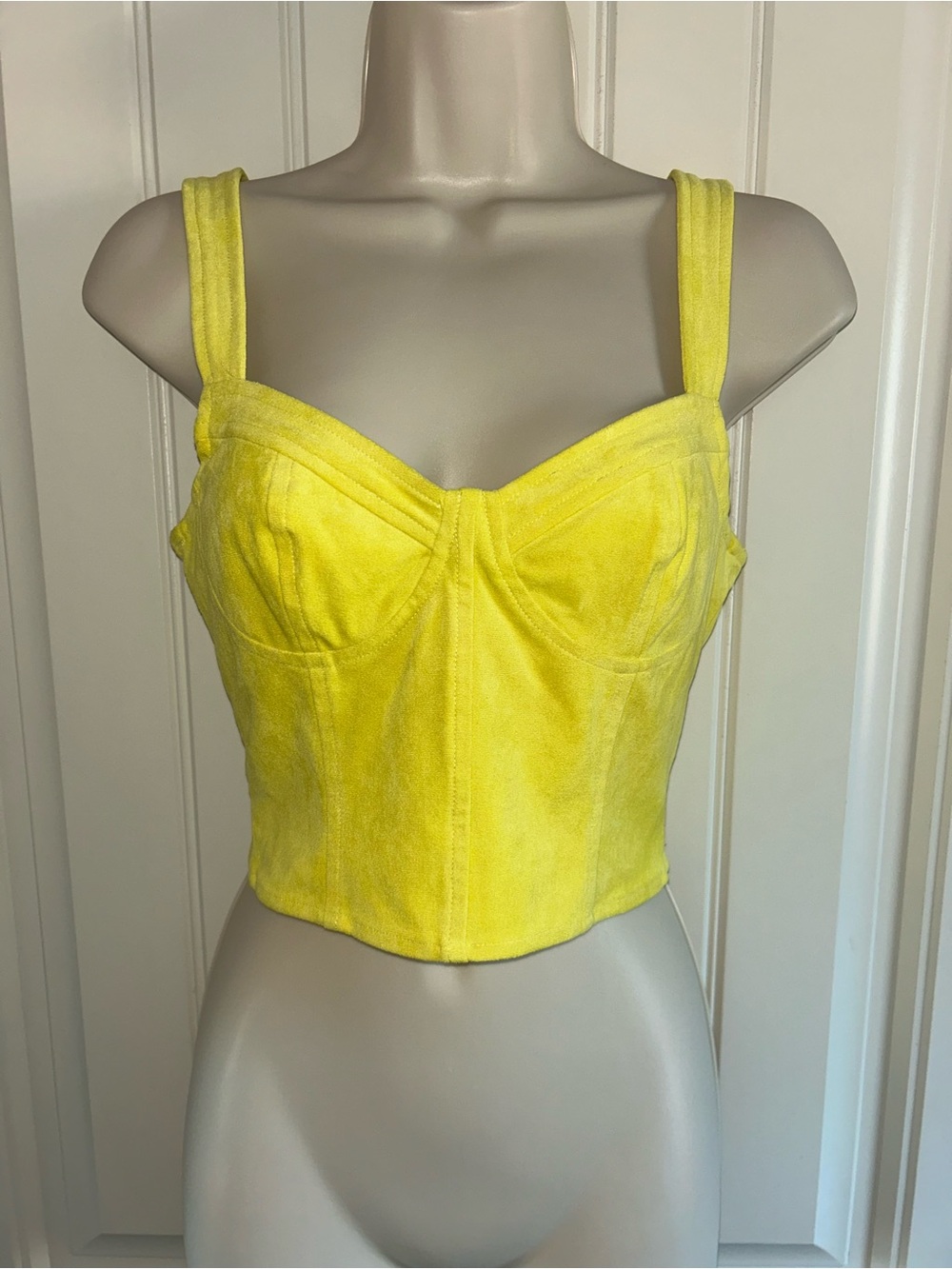 NEW Lush Bright Yellow Faux Sued Bustier Crop Camisole Sz S
